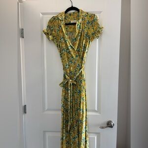Urban Outfitters S Yellow and Blue Floral Maxi Dress